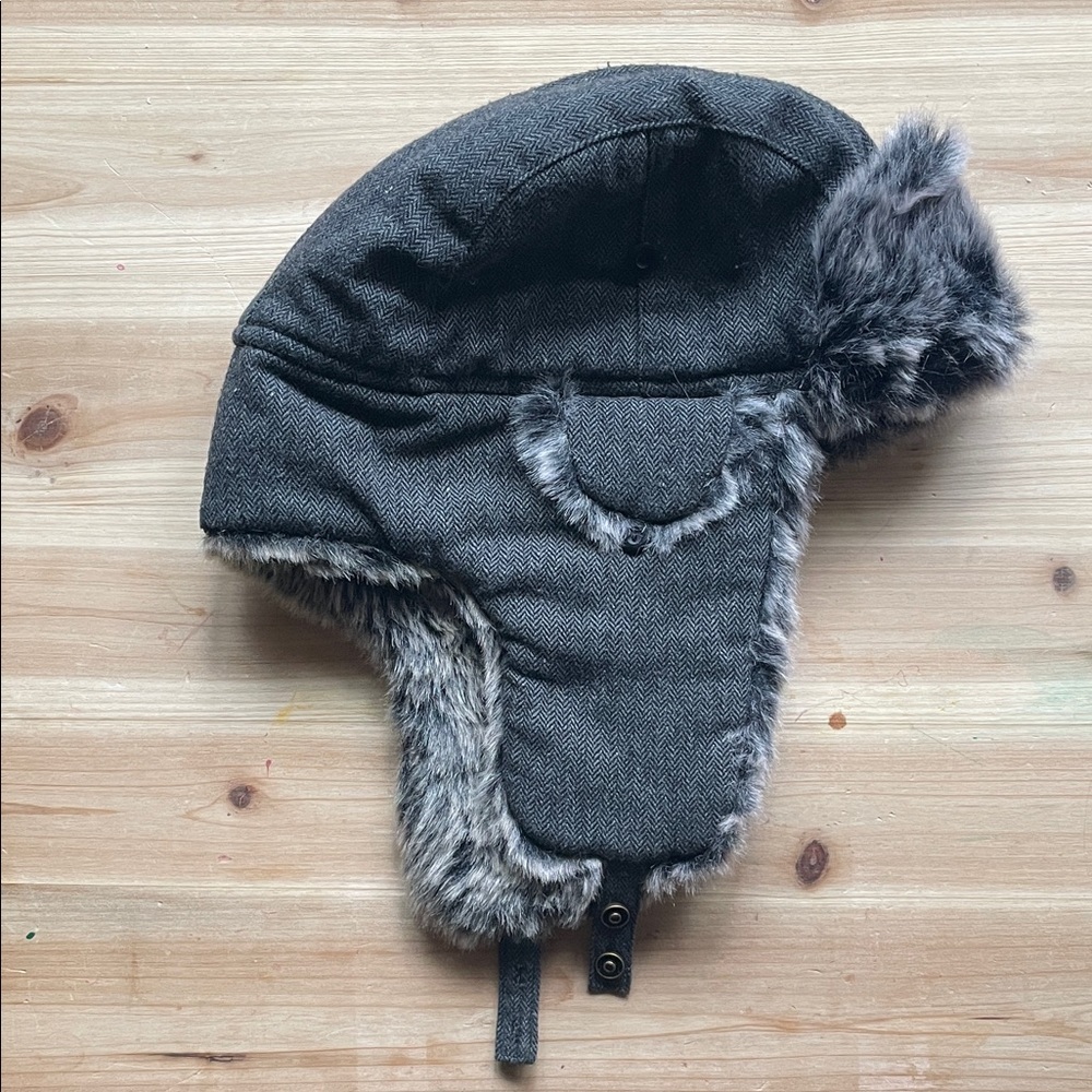 Cozy Faux Fur Trapper Hat in Charcoal Gray